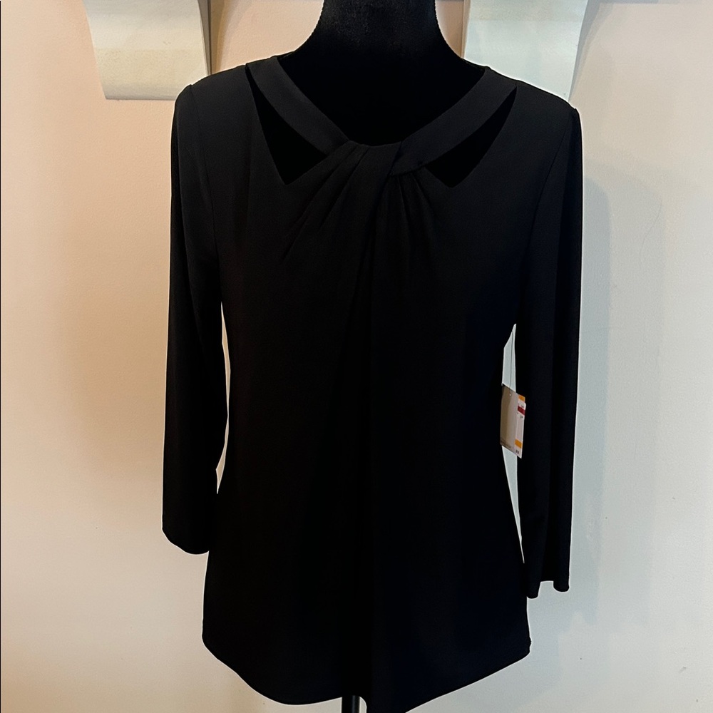 Kasper Black Twist-Front Long Sleeve Top